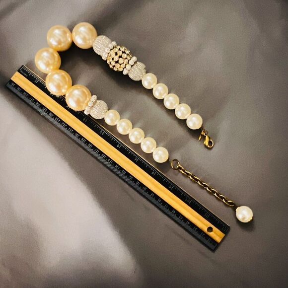 Vintage Lenora Dame Chunky Statement Pearl Runway Necklace Gold Plate Asymmetric - Picture 8 of 8